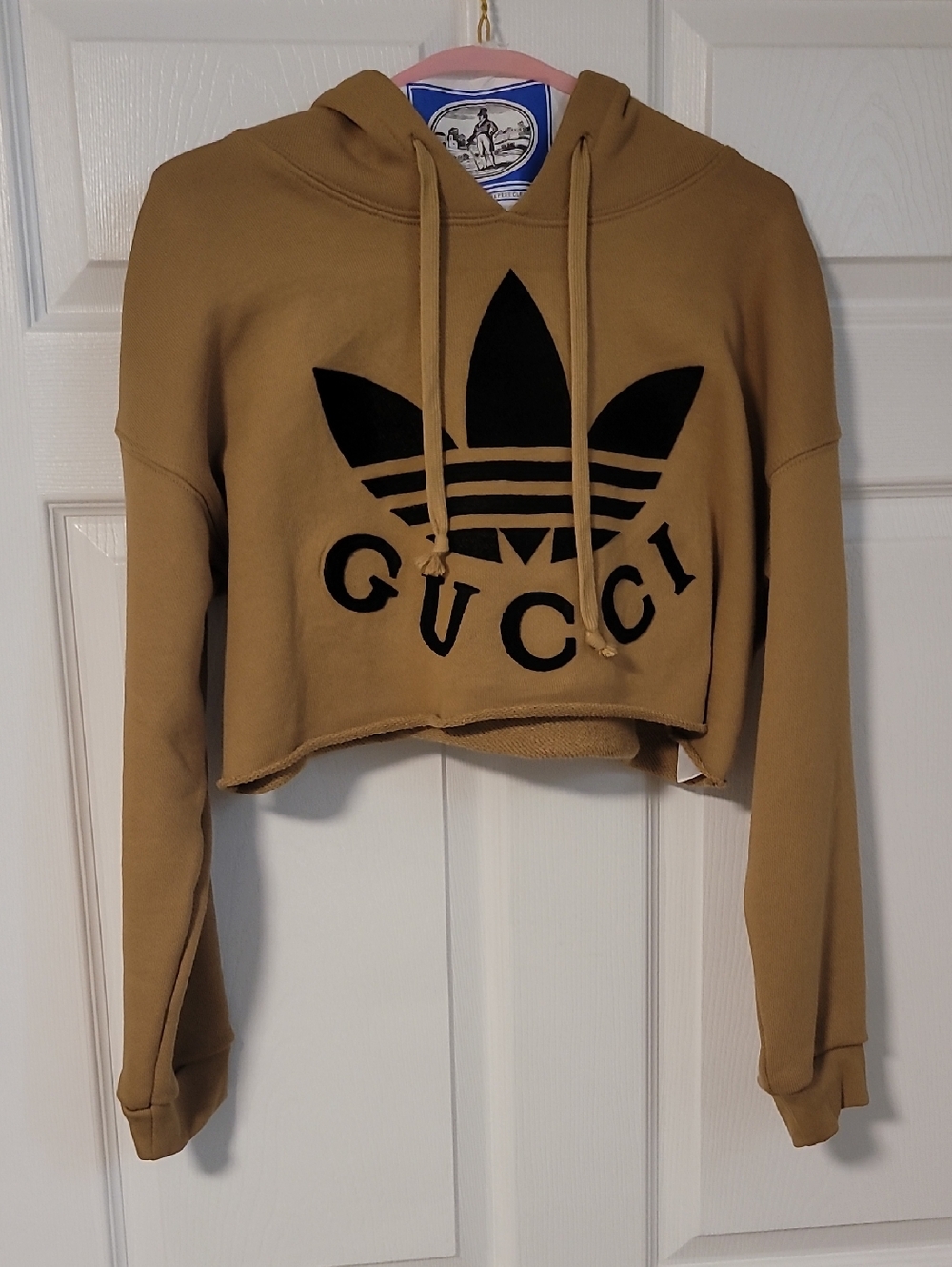 Gucci Tan Cropped Hoodie with Black Logo